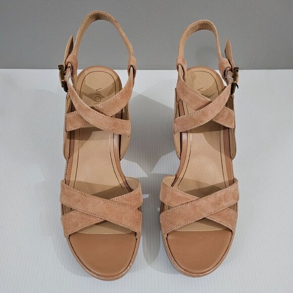 NEW Vionic Bonita Wedge Women 11 Macaroon Tan Suede Leather Orthotic Sandal - Picture 4 of 13